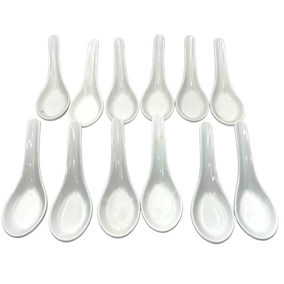 Set Of 12 White Ceramic Soup Spoons - 5.5" Durable Porcelain 79e - Picture 1 of 3
